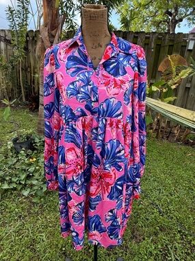 Lilly Pulitzer Pink Floral Long Sleeve Smock Dress